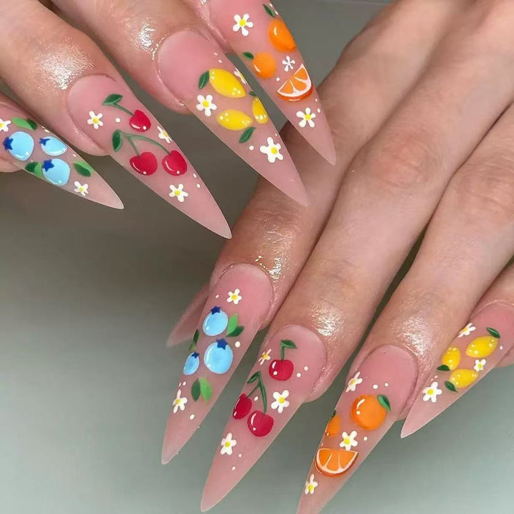 Artificial nail set with fruity 3D designs and blooming accents Bowlift