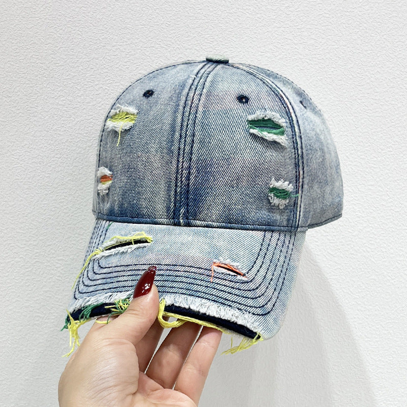 Women's Distressed Denim Baseball Cap Bowlift   1784084142