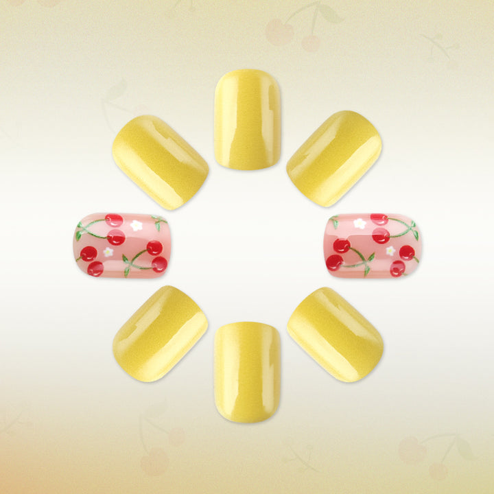 Artistic Cherry-Themed Gel Nail Art Bowlift