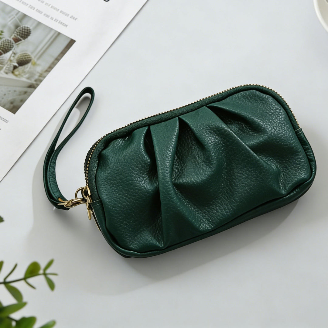 Textured Leather Zip Clutch Wallet Bowlift