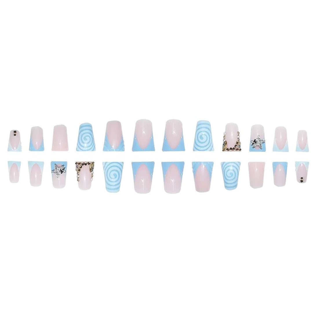 Artistic Long Press-On Nail Design with 3D Star Accents Bowlift