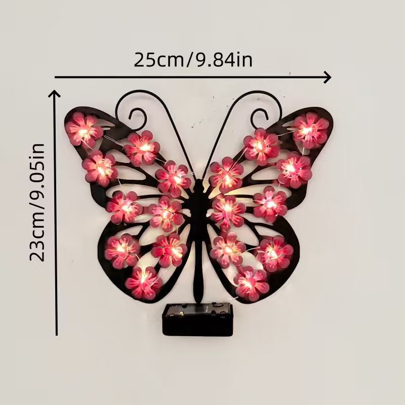 Decorative LED Butterfly Wall Light With Floral Micro-LED Accents And Battery-Powered Control Bowlift