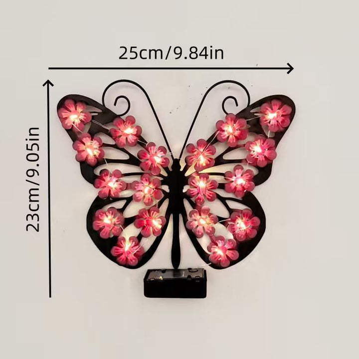 Decorative LED Butterfly Wall Light With Floral Micro-LED Accents And Battery-Powered Control Bowlift