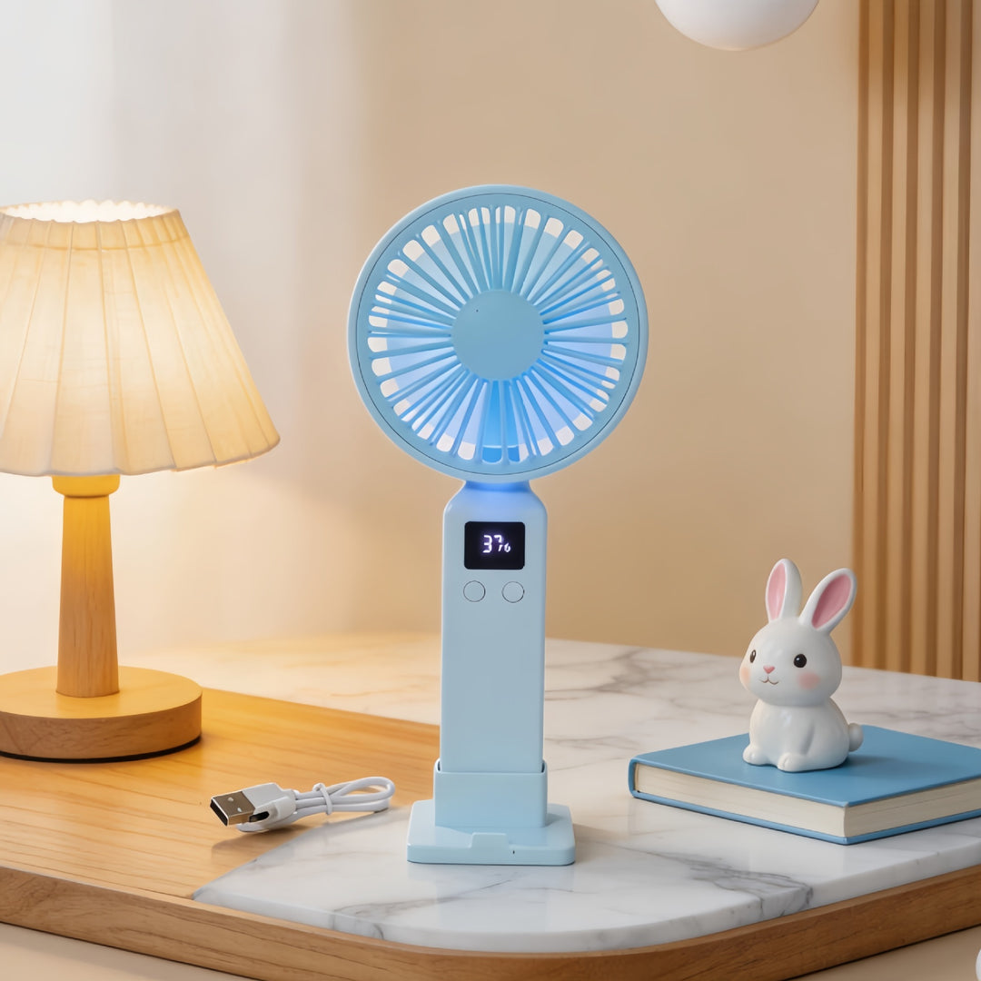 Women's Portable USB Fan with LED Display and Ergonomic Design Bowlift