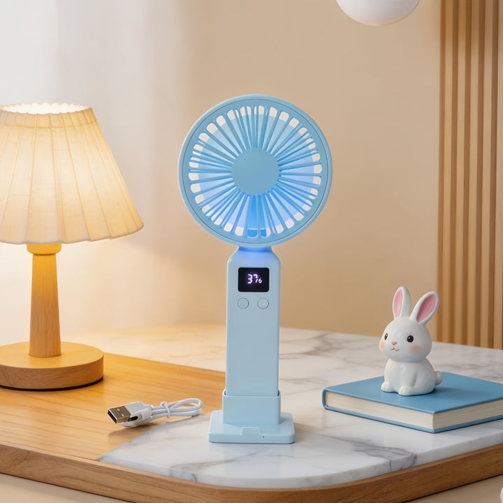 Women's Portable USB Fan with LED Display and Ergonomic Design Bowlift
