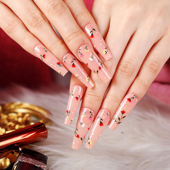 Elegant artificial nails with floral decorations Bowlift
