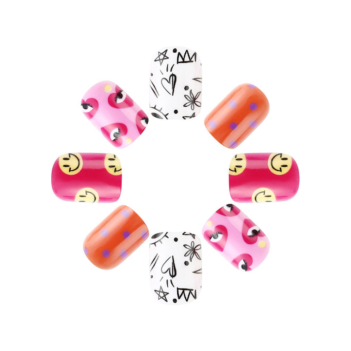 Artistic Press-On Nail Art Set with Playful Designs Bowlift