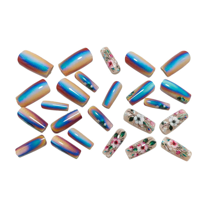 Artificial nails with elegant floral designs and holographic effect Bowlift