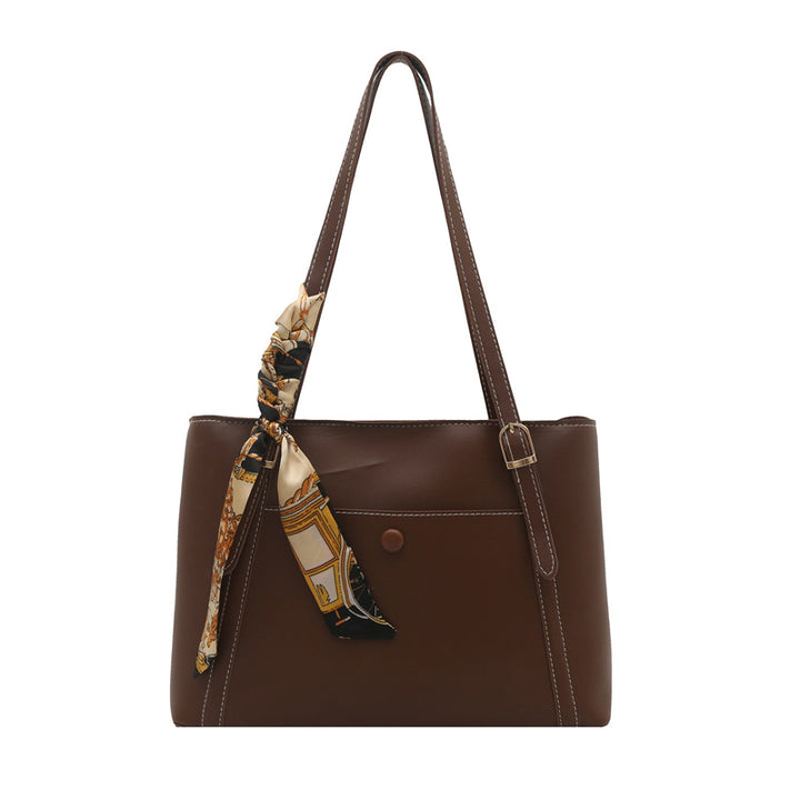 Elegant Structured Tote Bag with Scarf Detail