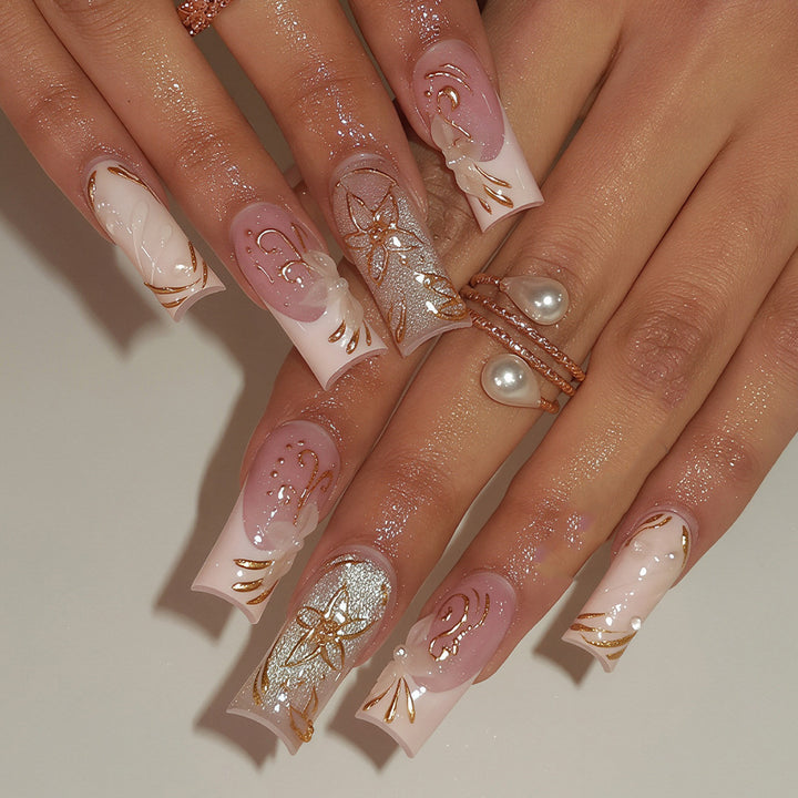 Decorative Long Press-On Nail Art Set Bowlift