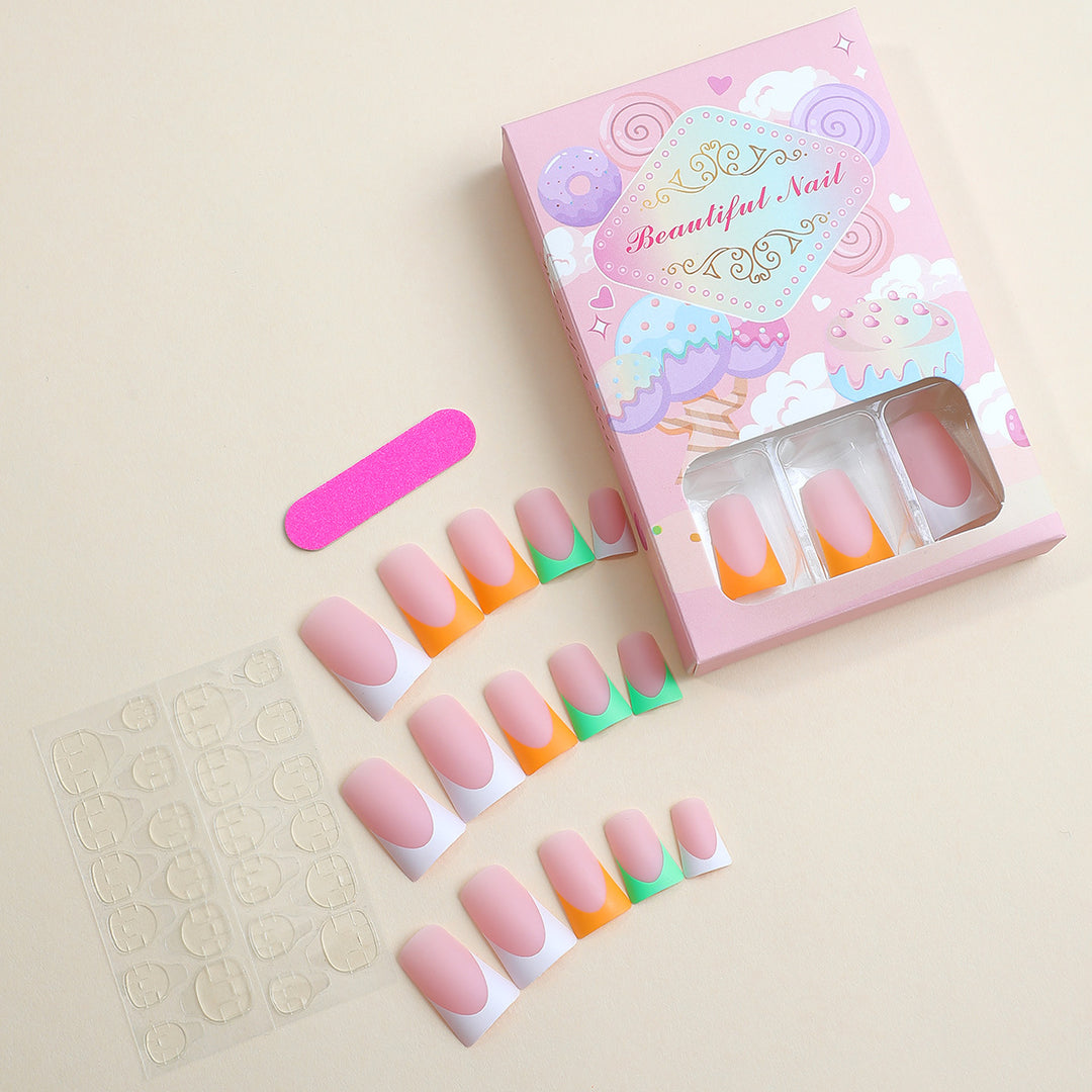 Artistic Press-On Nail Set with Unique Colorful Tips Bowlift
