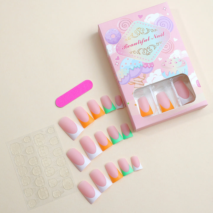 Artistic Press-On Nail Set with Unique Colorful Tips Bowlift