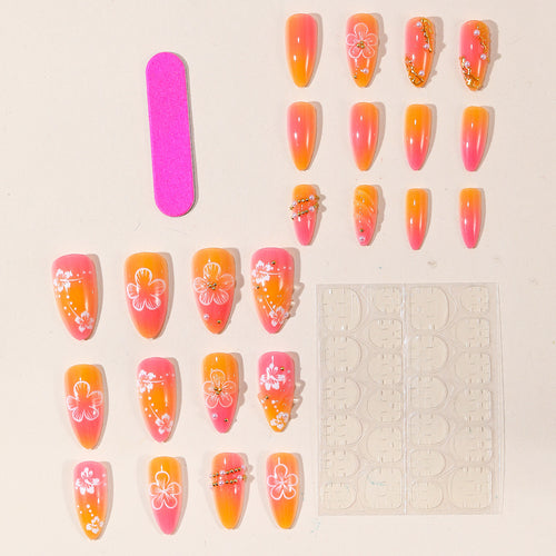 Decorative Gradient Floral Nail Art Extensions Bowlift