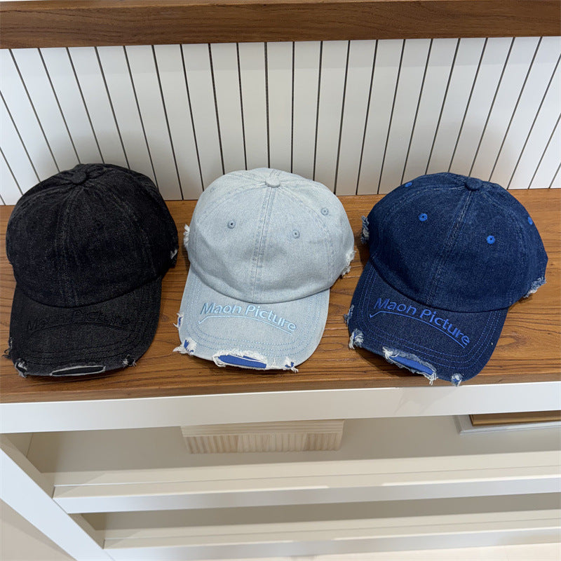 Women's Distressed Denim Baseball Cap Bowlift 1783922478