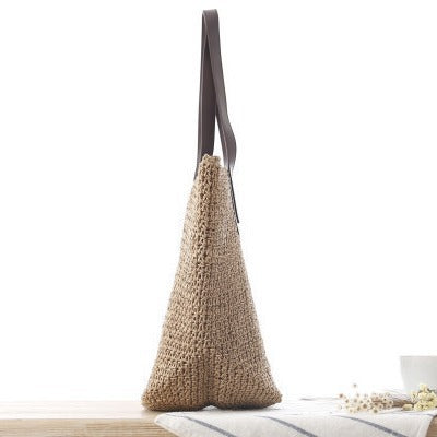Handbag Made of Woven Natural Material with Sturdy Leather Handles Bowlift
