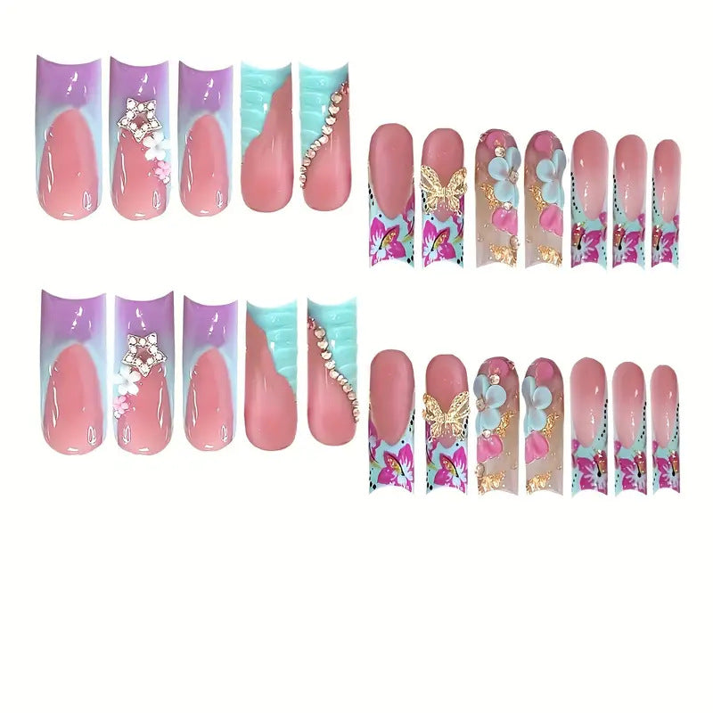 3D Floral Decorative Press-On Nail Art Bowlift