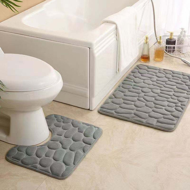 Non-Slip Memory Foam Pebble-Texture Bath Mat Set Bowlift