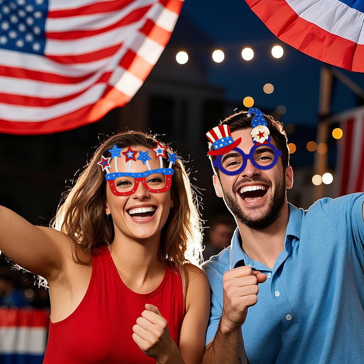 Unisex nan patriotic glitter novelty party glasses with USA letter topper Bowlift