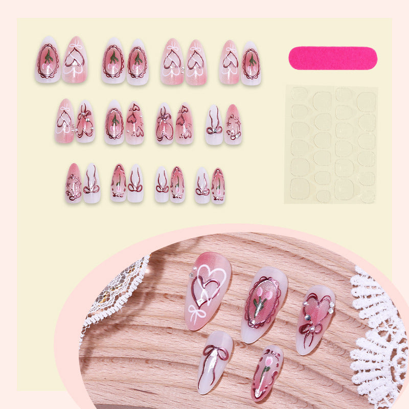 Artificial nail set with romantic hearts and bows design Bowlift