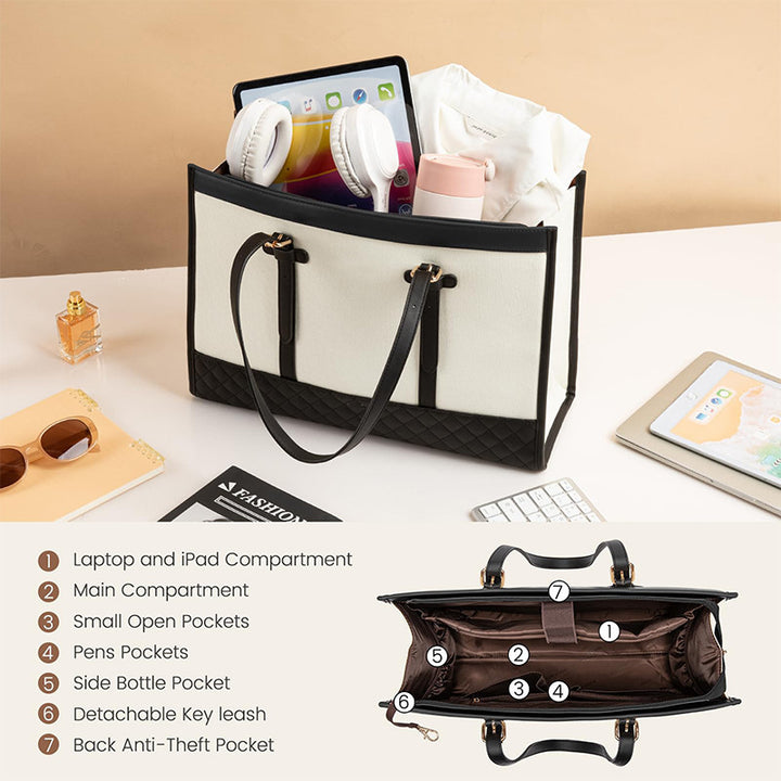 Elegant Tote Bag with Removable Cosmetic Pouch Bowlift