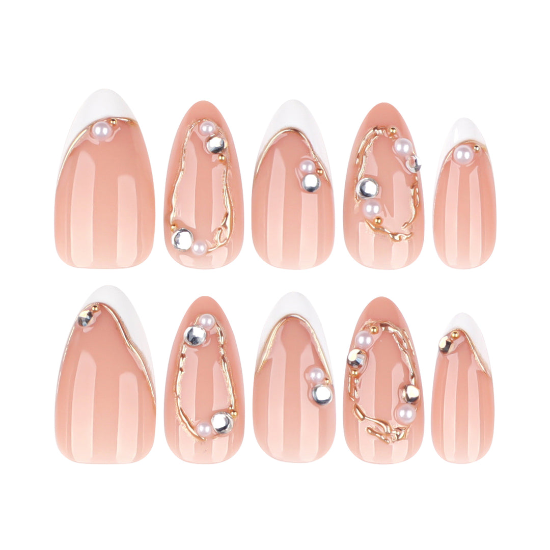 Artistic Nail Art with Elegant Gold Accents Bowlift