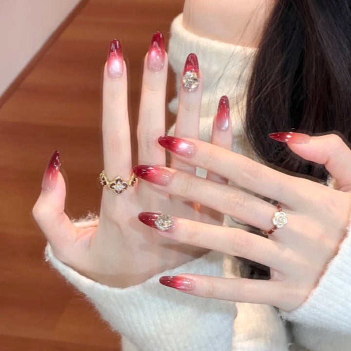 Glamorous Gradient Stiletto Press-On Nails with Rhinestone Accents Bowlift