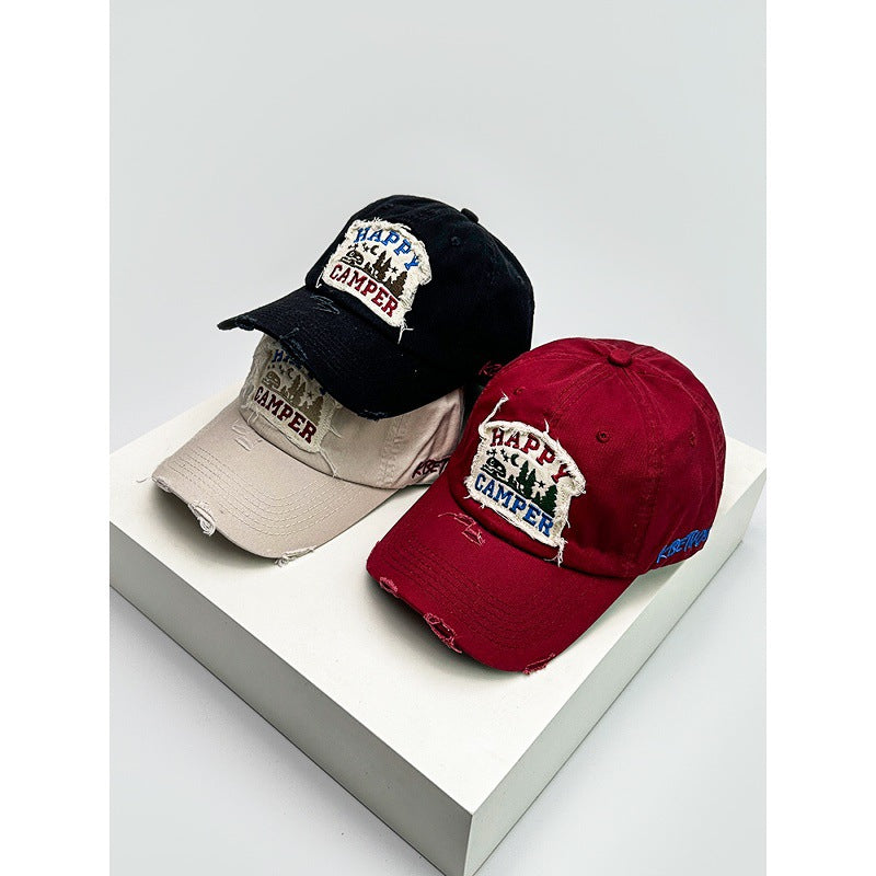 Men's Distressed Embroidered Camping Cap Bowlift