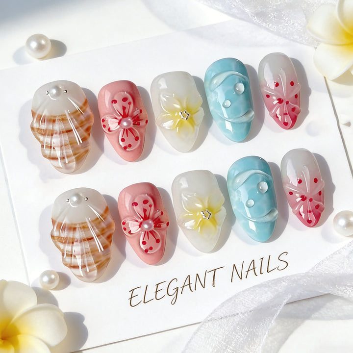 Artificial nail set with elegant rose and gold embellishments Bowlift