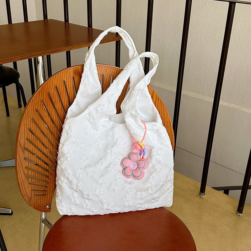 Textured Floral Embroidered Tote Bag