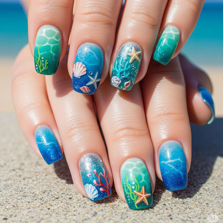 Ocean-Inspired Acrylic Nail Art Set Bowlift