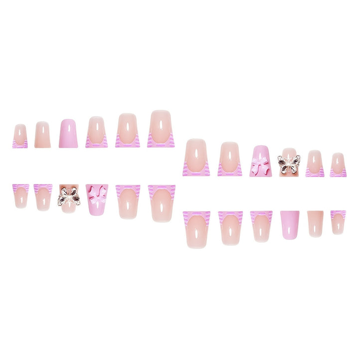 Decorative Press-On Nail Art Set with Butterfly and Bow Accents Bowlift