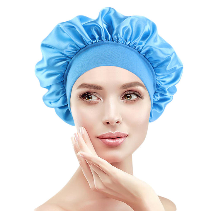 Satin sleep bonnet with wide protective elastic band Bowlift