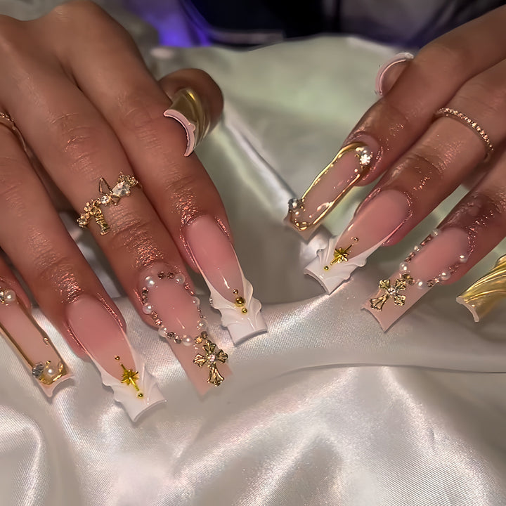 Luxury 3D Decorative Press-On Nails with Gem Accents Bowlift