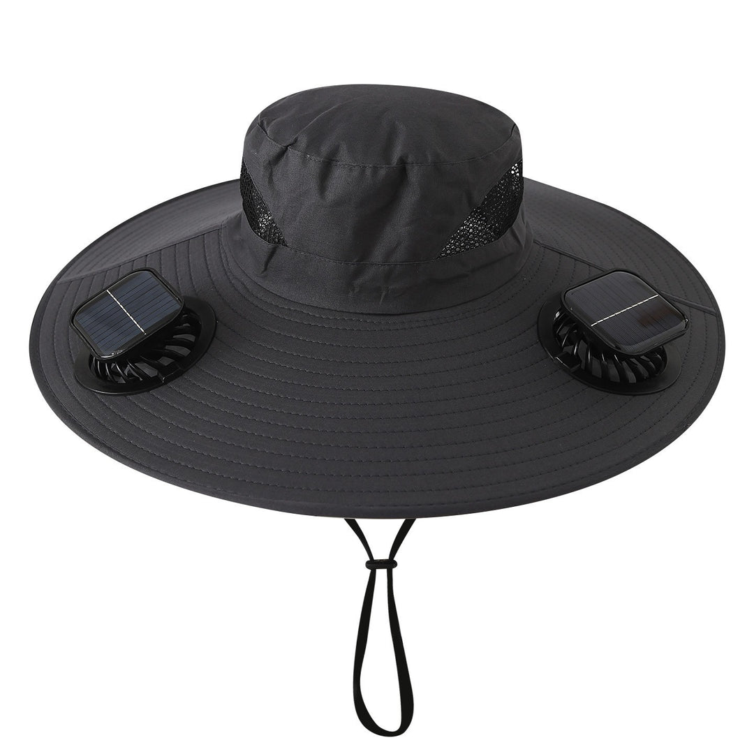 Wide sun hat with integrated solar fans breathable mesh adjustable chin strap Bowlift