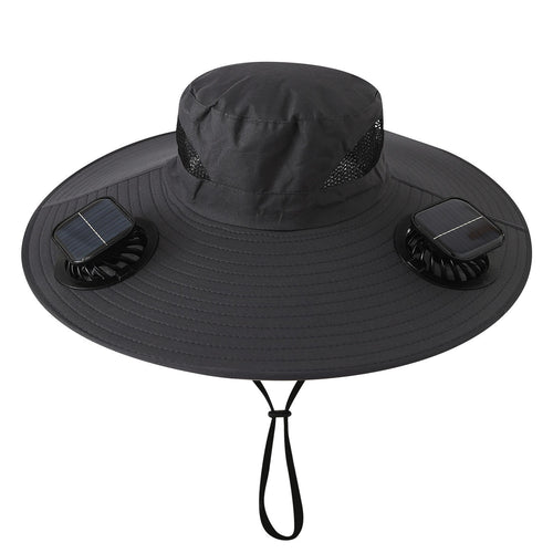 Wide sun hat with integrated solar fans breathable mesh adjustable chin strap Bowlift