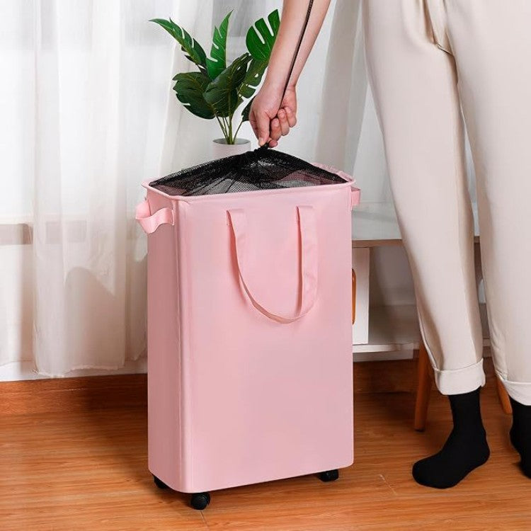 Foldable laundry basket with wheels and practical lid Bowlift