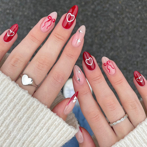 Decorative Press-On Nail Set with Charming Cherry and Bow Designs Bowlift