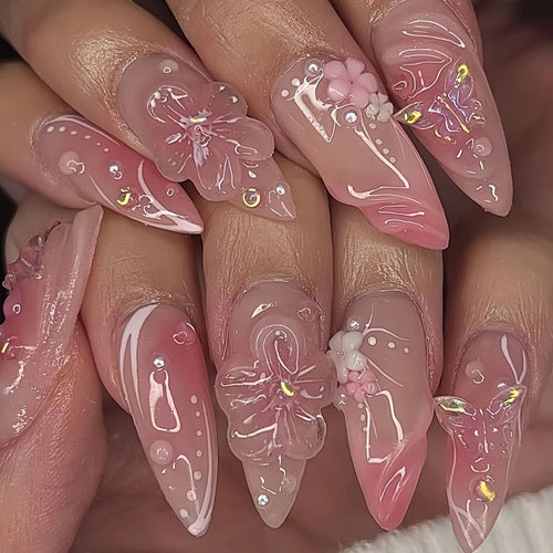 Artistic Infused Floral Press-On Nail Set Bowlift