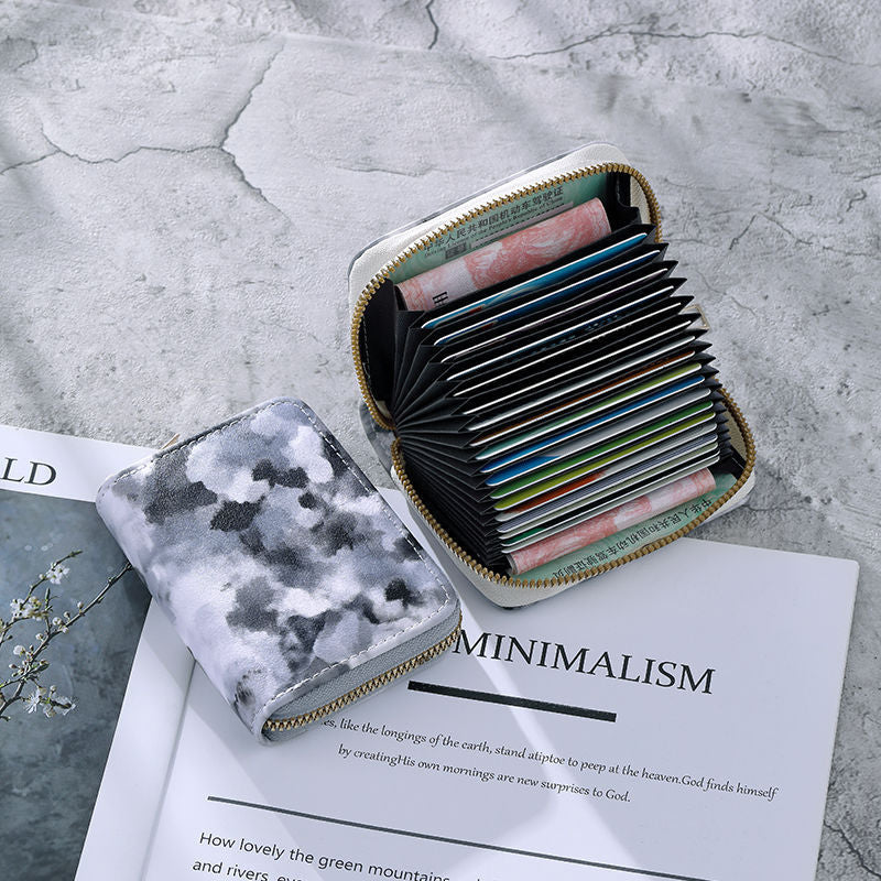 Compact Zip-Around Card and Coin Wallet with Marble Camouflage Print Bowlift