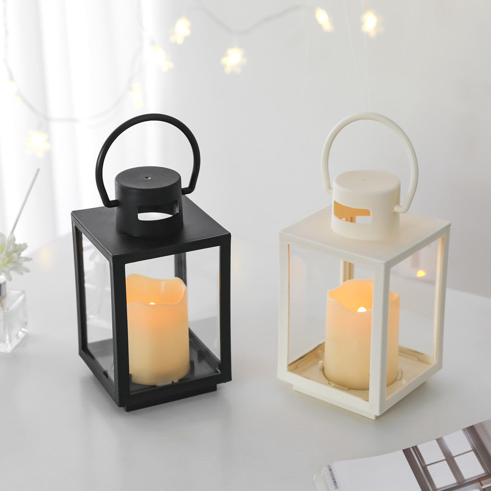 Portable Rectangular Metal Frame Glass-Panel LED Flameless Candle Lantern Bowlift