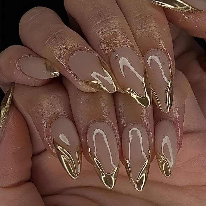 Elegant Stiletto Press-On Nails with Gold Accent Tips Bowlift