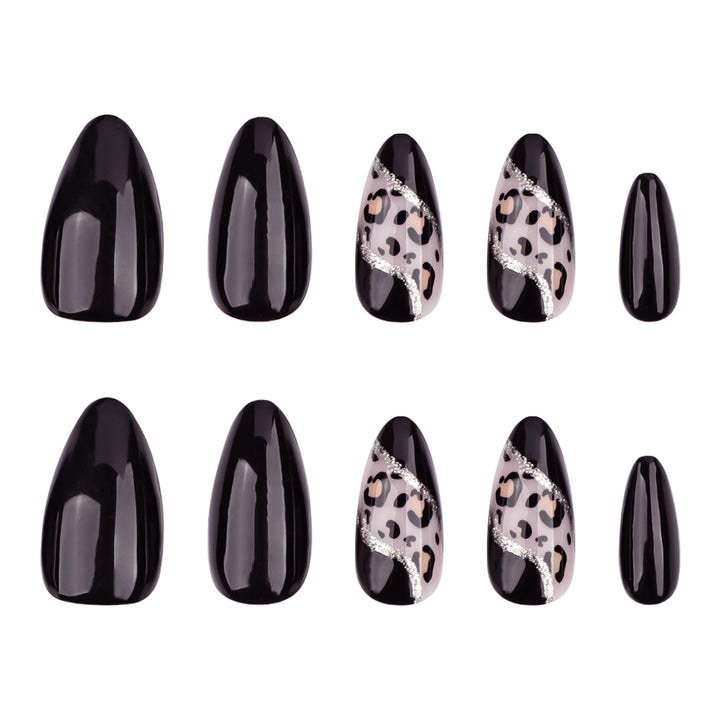 Artistic stiletto nails with leopard design and glitter effects Bowlift