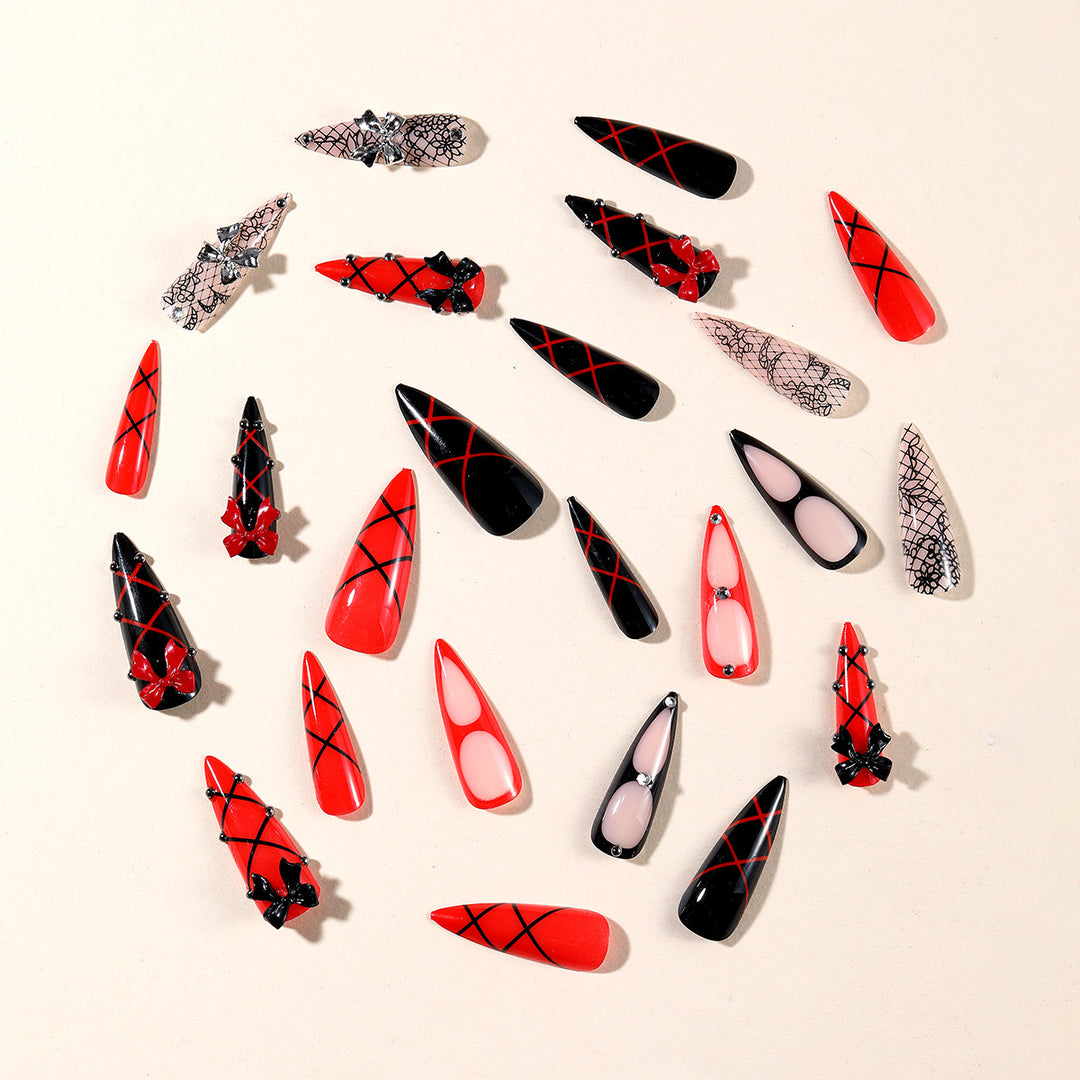 Gothic-Inspired Stiletto Nail Art Extensions Bowlift