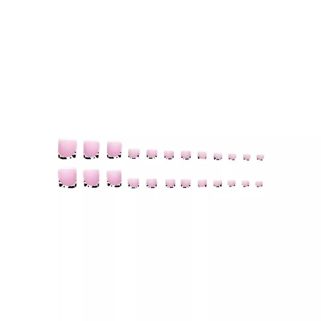 French Tip Press-On Nail Art with Cow Print Accents Bowlift