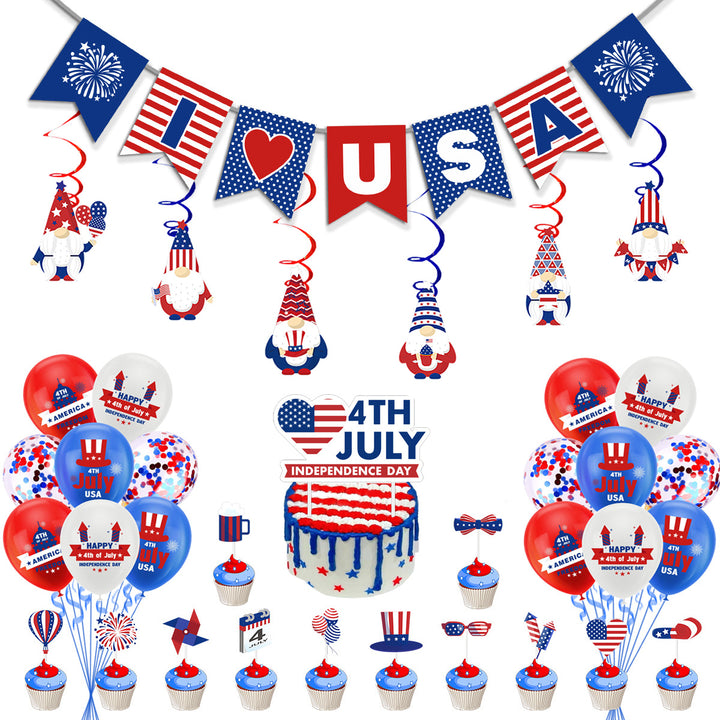 Unisex nan festive party decoration set for Independence celebration with garlands balloons cake and cupcake toppers Bowlift