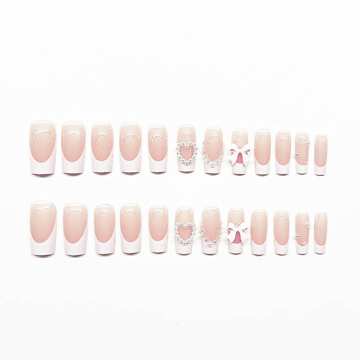 Artificial nail set with elegant 3D flowers and pearl embellishments Bowlift