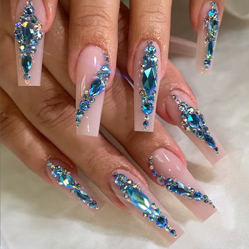 Decorative Press-On Nail Art Set with Gemstone Accents Bowlift