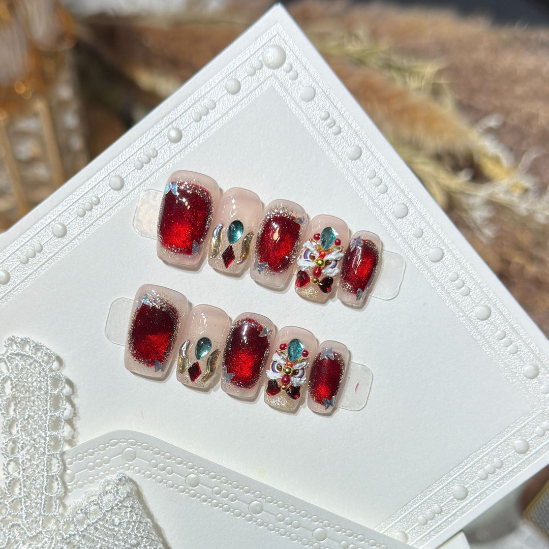 Decorative Press-On Nail Art Kit with Gemstone Accents Bowlift