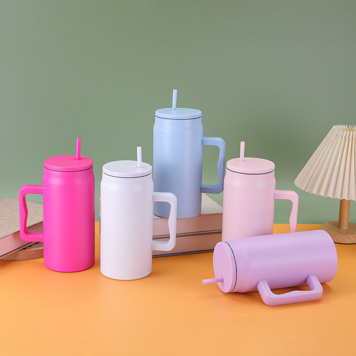 Women's reusable drinking cup with straw and ergonomic handle Bowlift