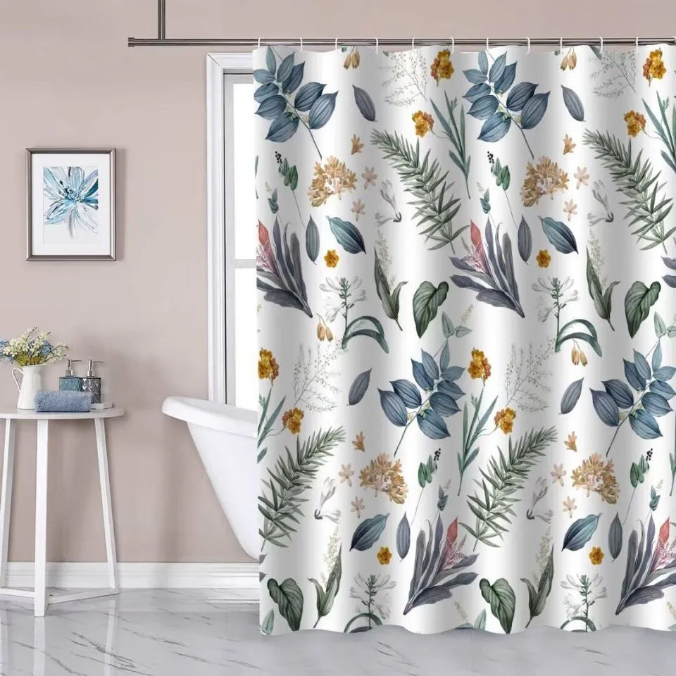 Tropical Leaf Pattern Shower Curtain Bowlift